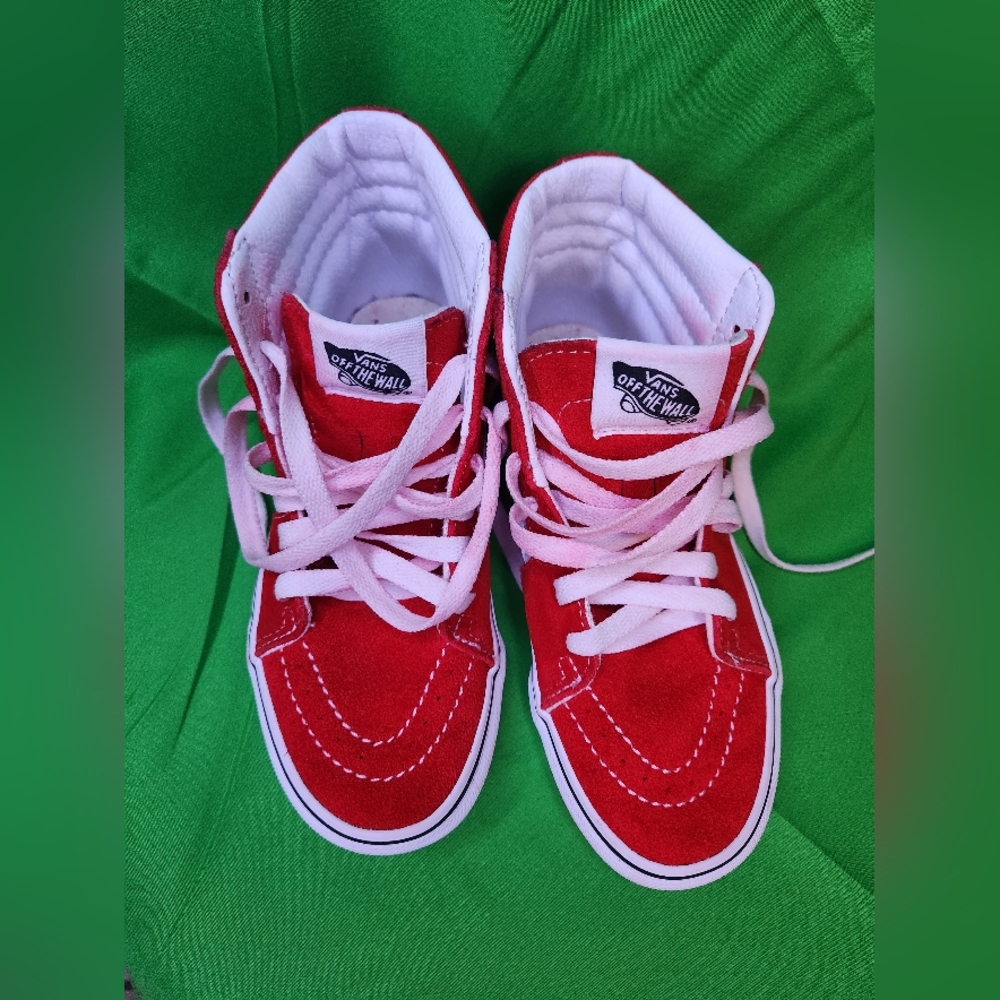 Vans red with white high top